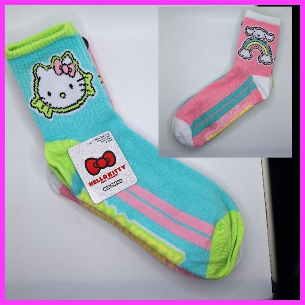 Hello Kitty Cinnamonroll mid crew socks 2 pair sanrio characters